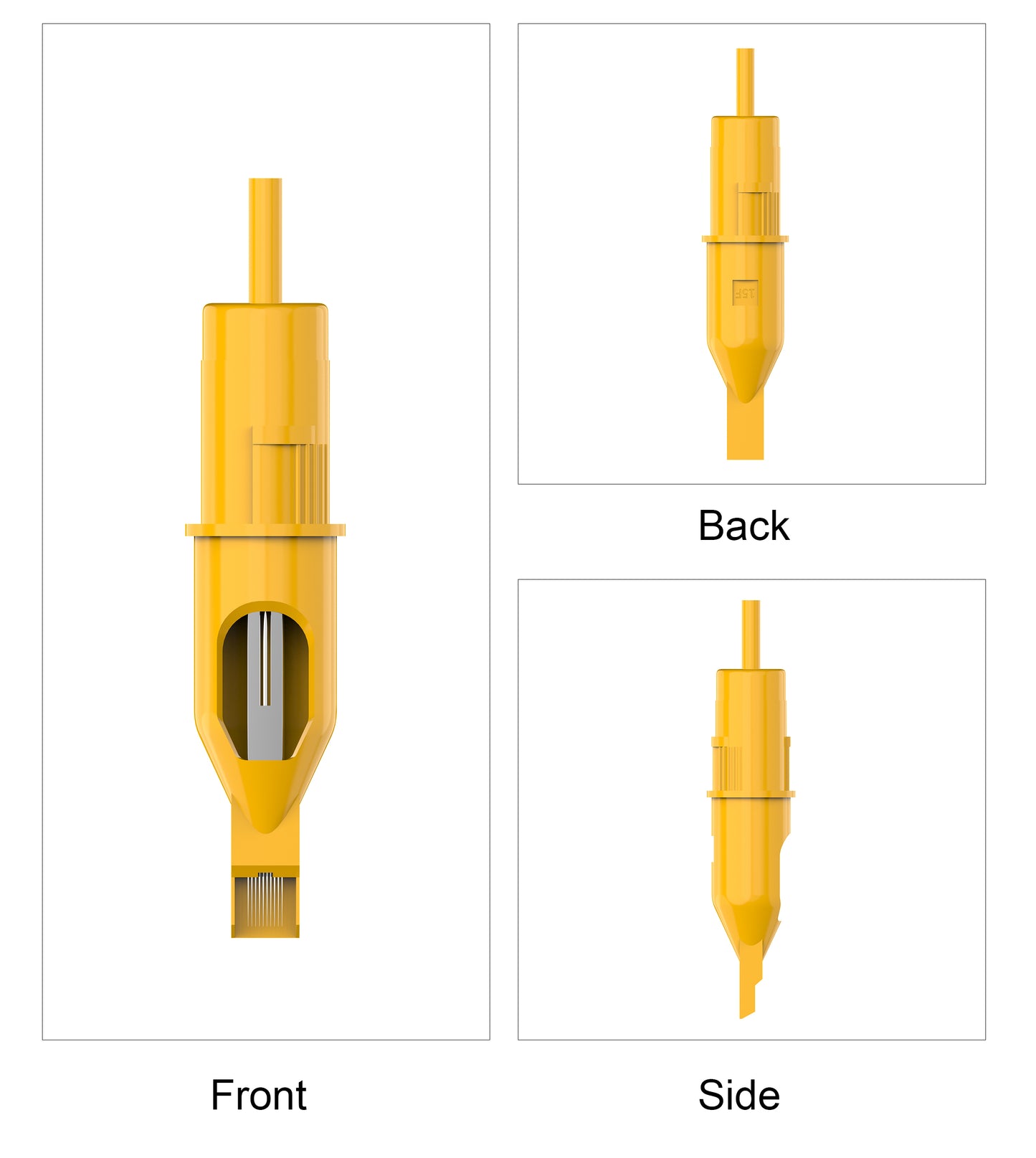 CM1 Standard Tattoo Cartridge Needle front, side and rear views