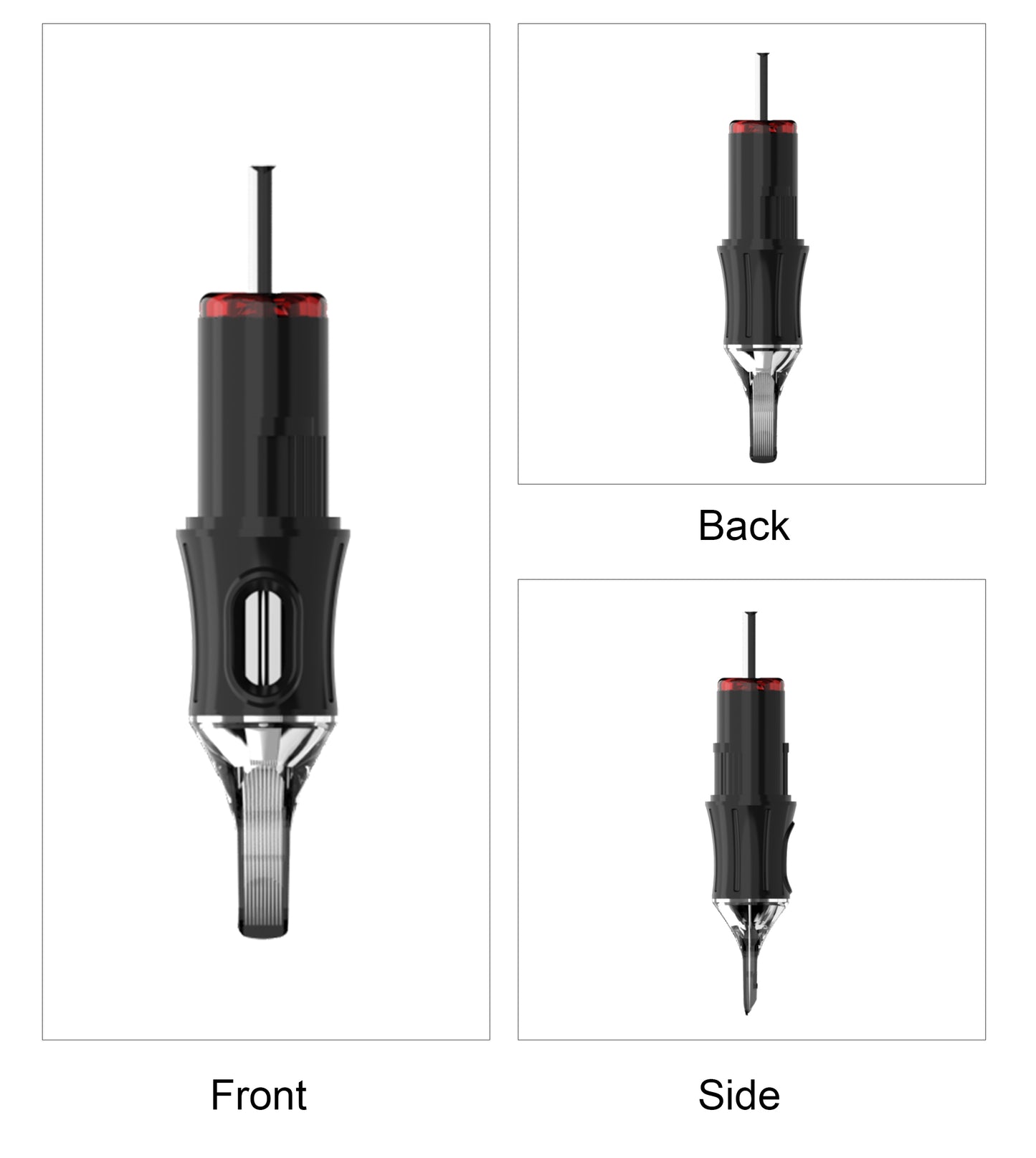 CM6 Standard & Fine Line Tattoo Cartridge Needle front, side and rear views