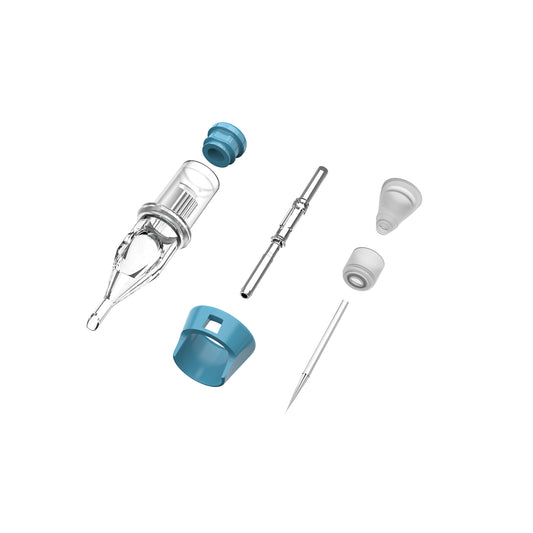 CM2-1 tattoo cartridge needle structure showing removable soft grip and silicone membrane system