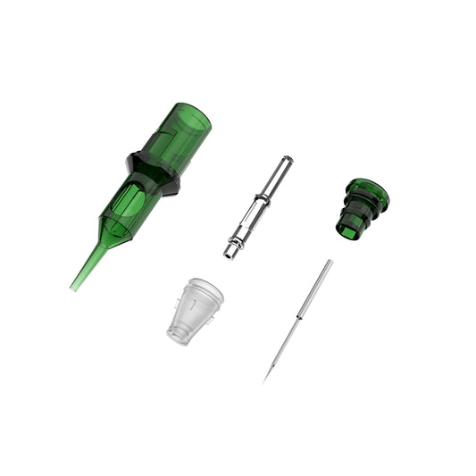 CM3 PMU cartridge needle structure showing precision needle assembly and integrated safety membrane