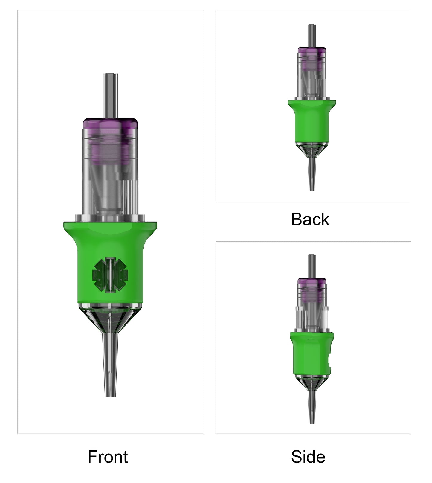 SP4 PMU soft grip cartridge needle front side and rear view technical design