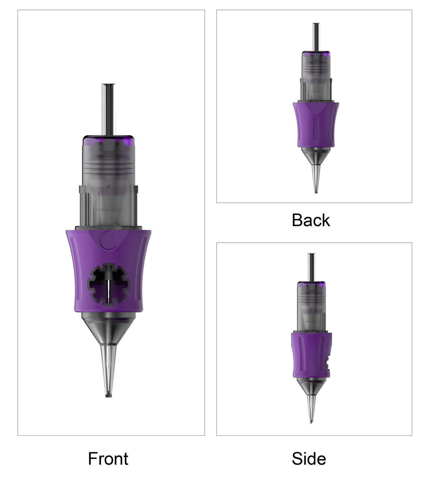 SP5 soft grip tattoo cartridge needle front side and rear view technical design