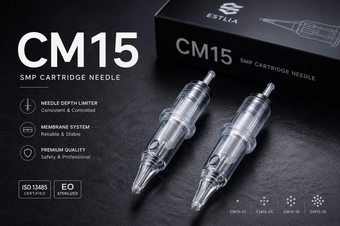 ESTLIA CM15 SMP cartridge needle with needle depth limiter for scalp micropigmentation