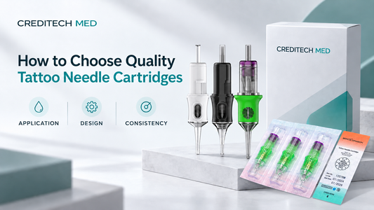 Tattoo needle cartridges and packaging highlighting application, design, and consistency