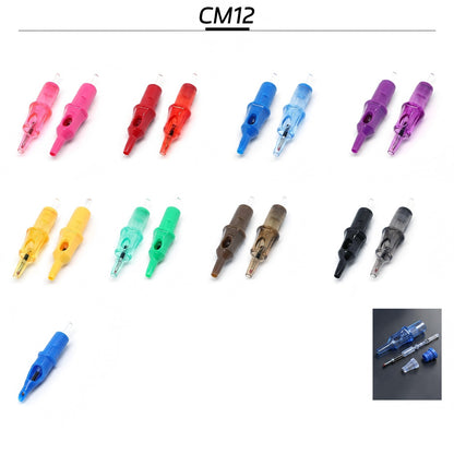 CM12 Ballpoint Pen Style Tattoo Cartridge Needle with 8 color options including transparent and solid versions