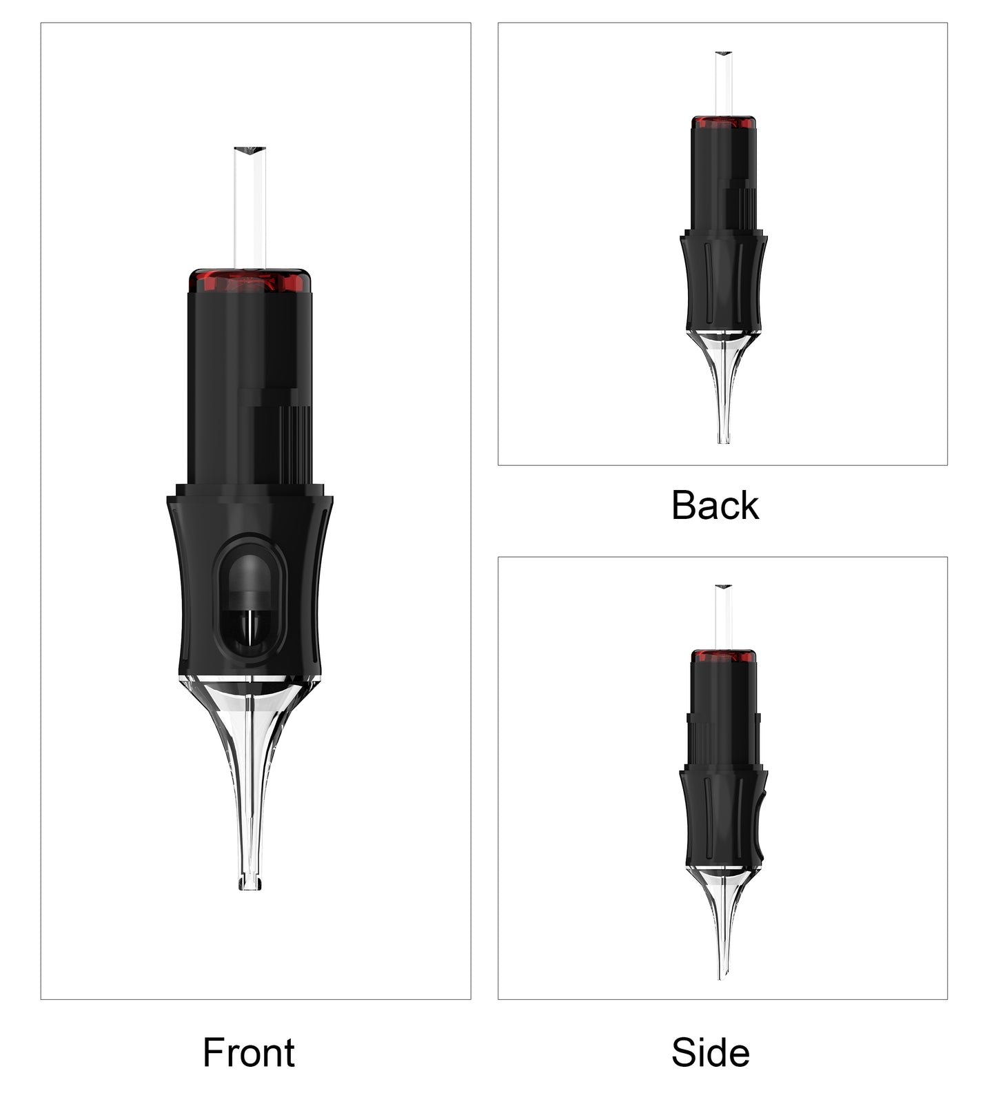 CM6 Standard & Fine Line Tattoo Cartridge Needle front, side and rear views