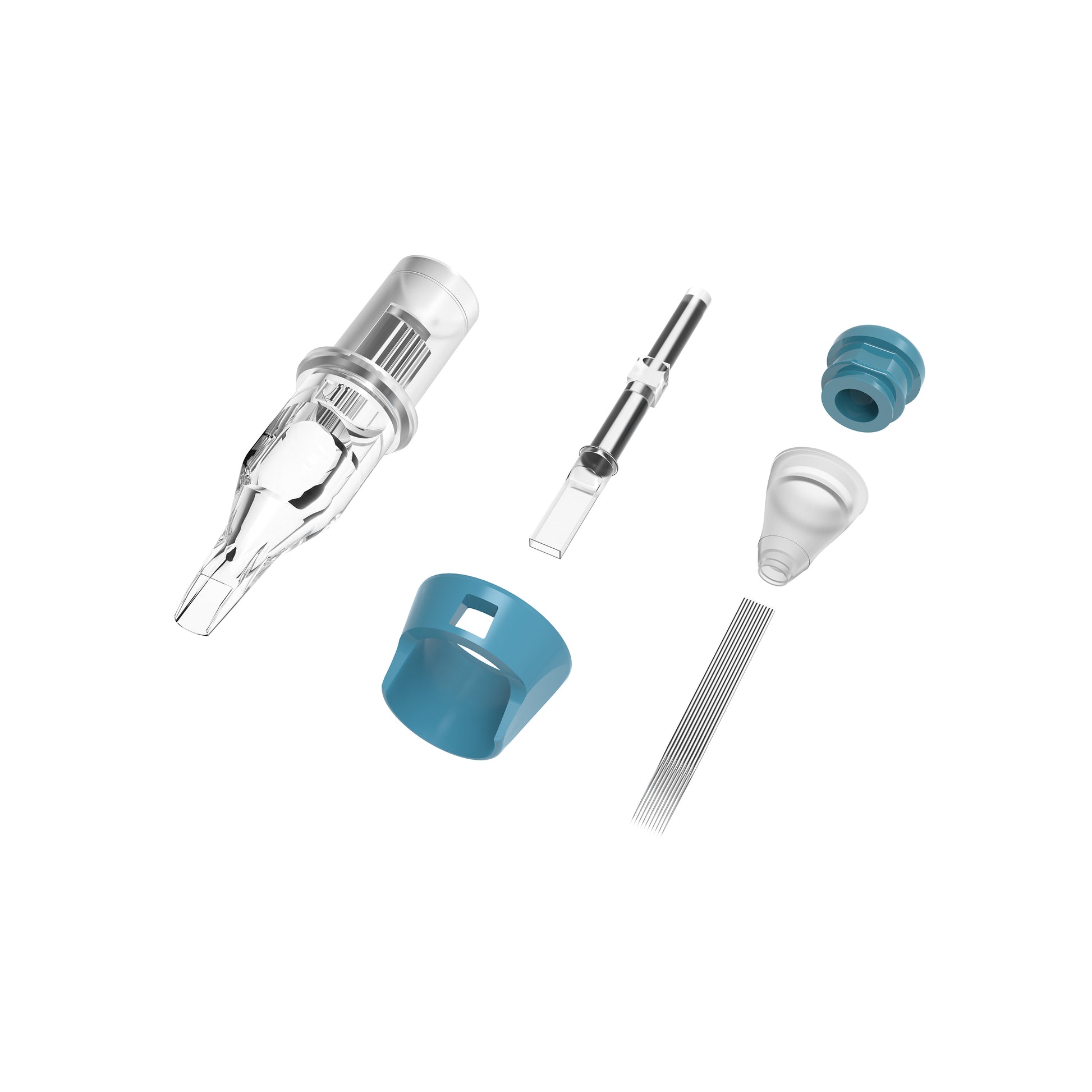 CM2-1 tattoo cartridge needle structure showing removable soft grip and silicone membrane system