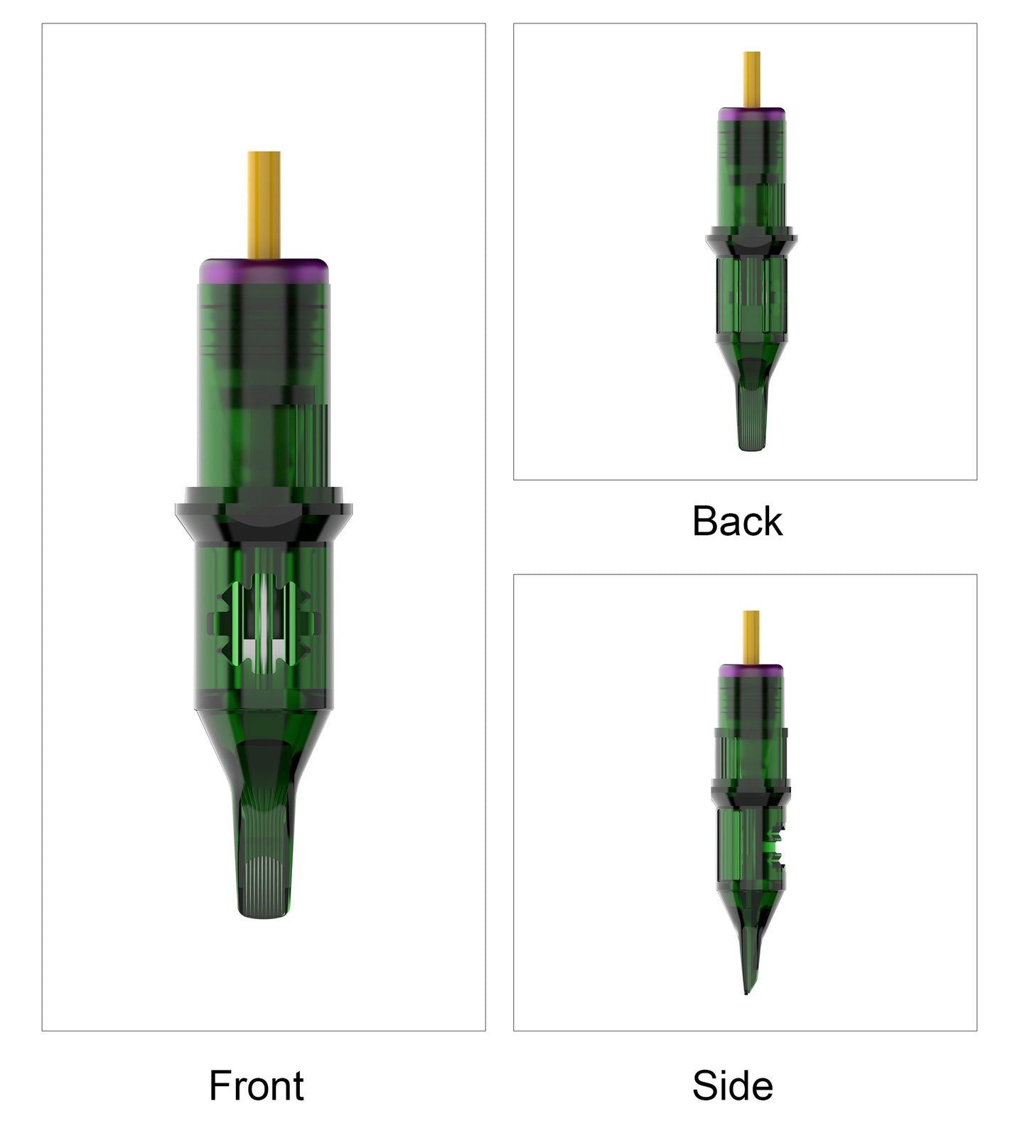 SP3 standard tattoo cartridge needle front side and rear view product design
