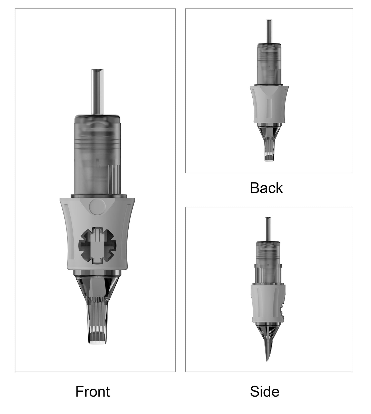 SP5 soft grip tattoo cartridge needle front side and rear view technical design