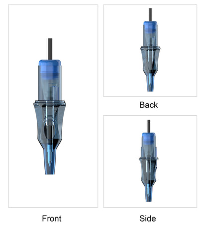 CM12 Ballpoint Pen Style Tattoo Cartridge Needle three view display showing front side and back design