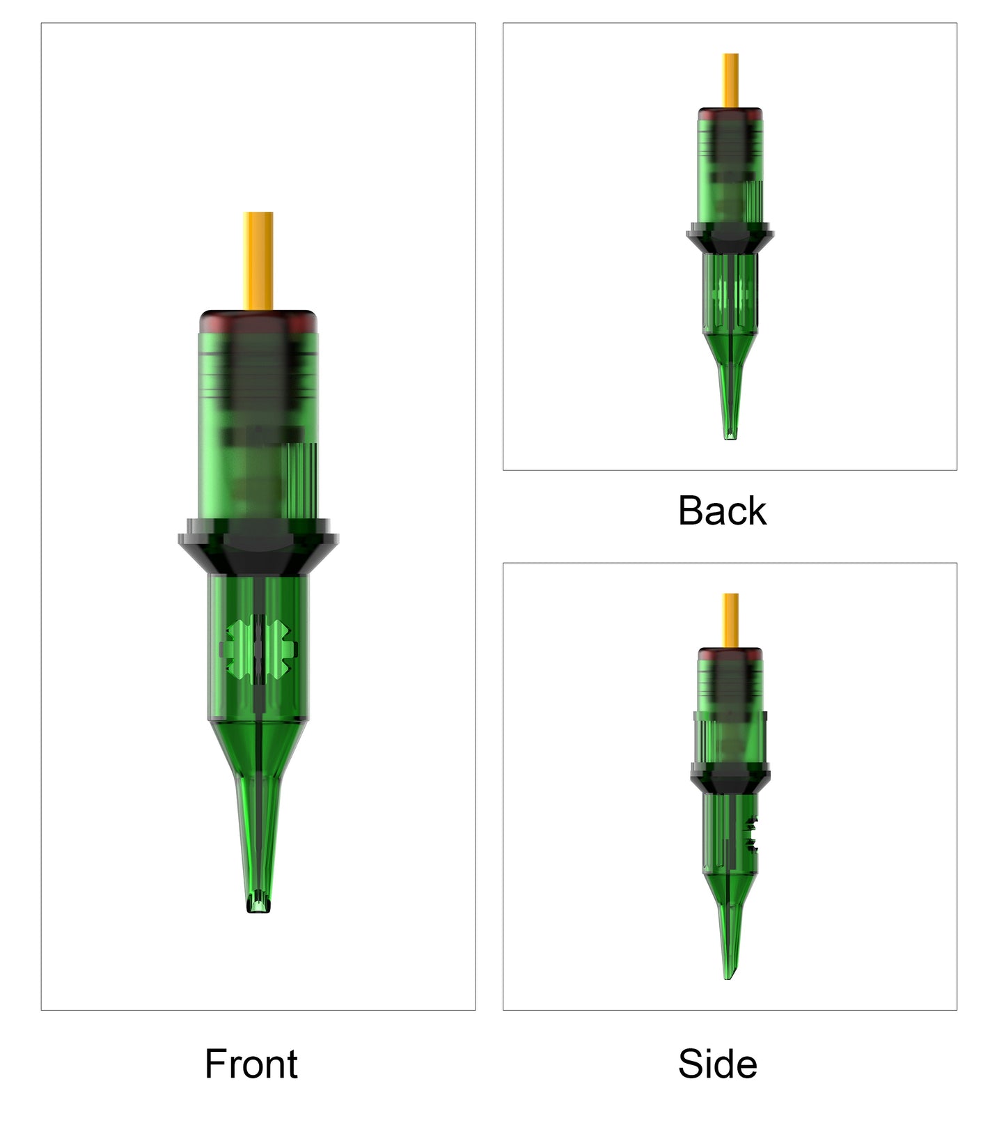 SP3 standard tattoo cartridge needle front side and rear view product design