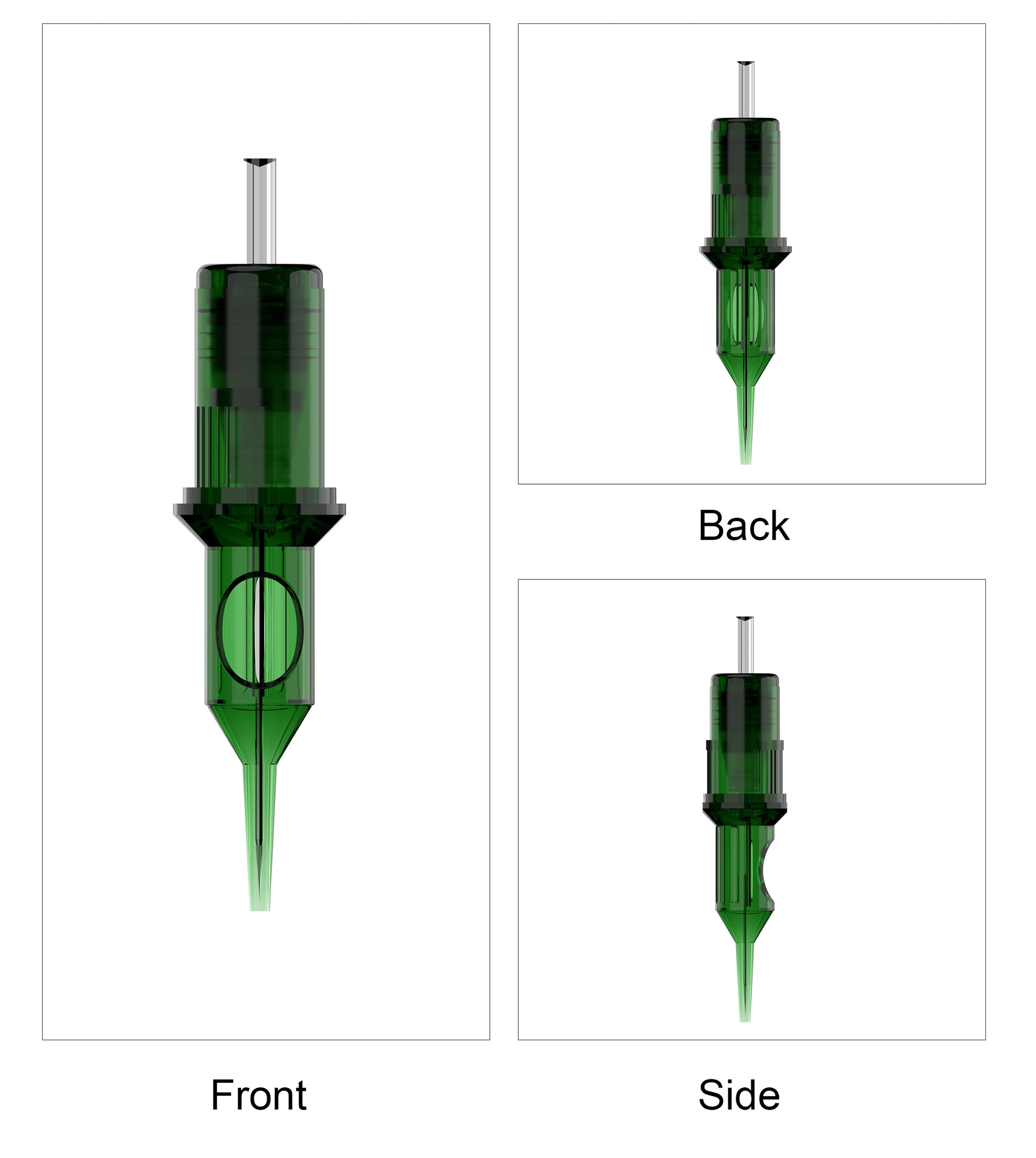 CM3 PMU Cartridge Needle front, side and rear views