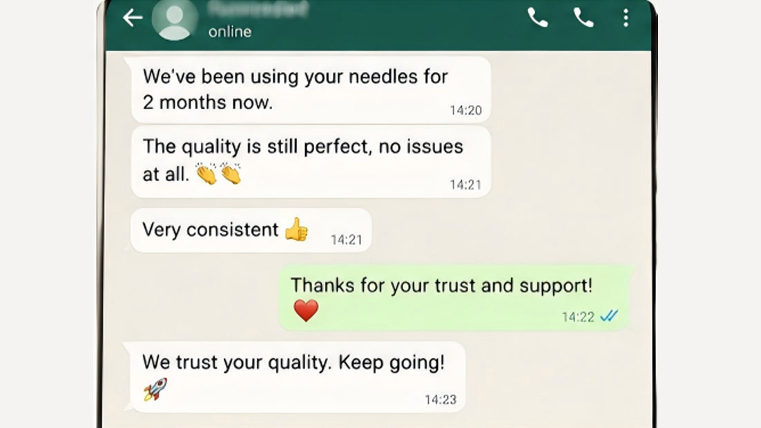 CREDITECHMED-Customer review highlighting consistent tattoo cartridge needle quality