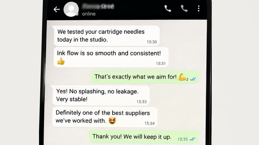 CREDITECHMED-Customer review praising smooth ink flow of tattoo cartridge needles