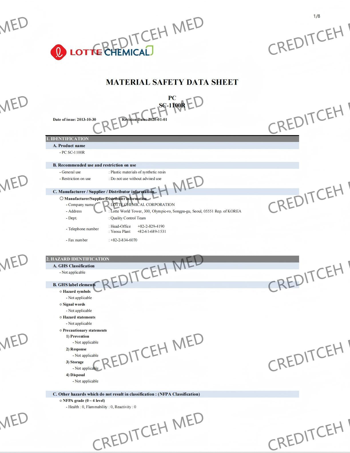 Housing material MSDS report for tattoo cartridge needle manufacturing