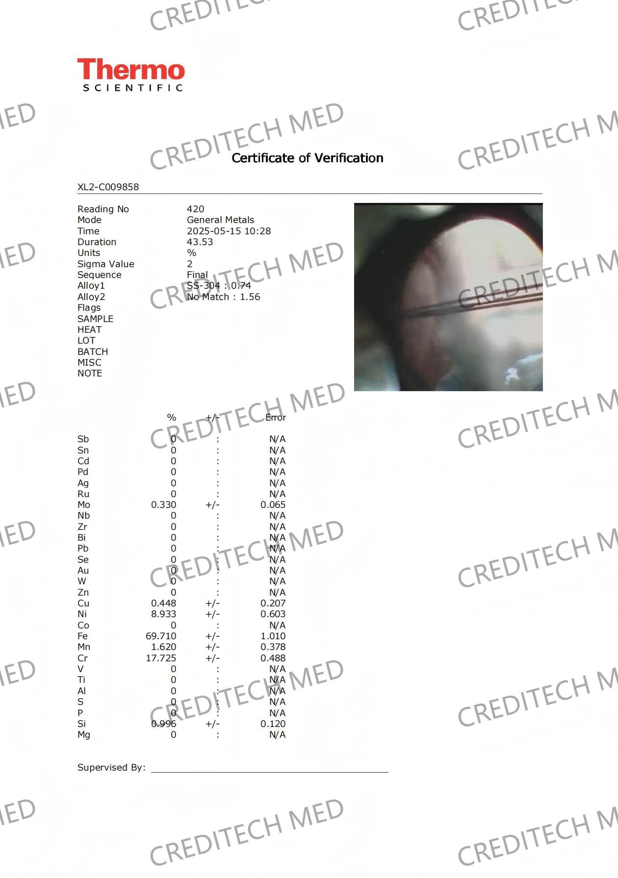 Stainless steel material test report for tattoo cartridge needle manufacturing